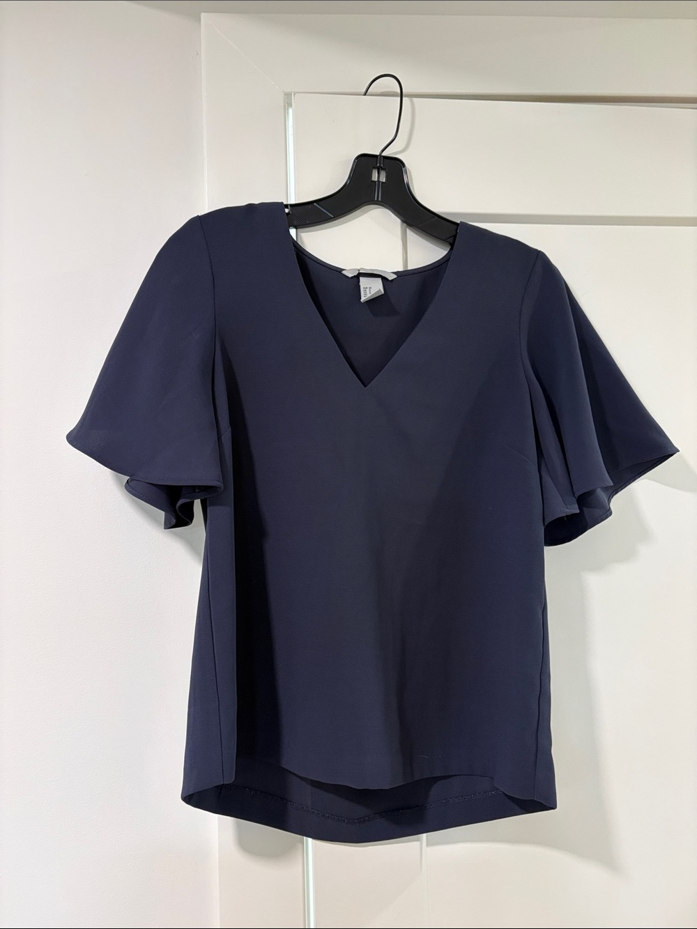 H&M Navy V-Neck Flutter Sleeve Blouse